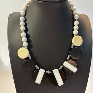 Necklace 80s Plastic Beaded Black White Bib Style Statement Maximalist Drama